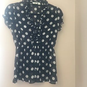 Black Button Down Blouse with White Polka Dots